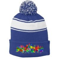 City Watercolor Skyline Home State Souvenir Kaohsiung Taiwan Meaningful Gift Stripe Pom Pom Beanie