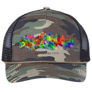 City Watercolor Skyline Home State Souvenir Kaohsiung Taiwan Meaningful Gift Retro Rope Trucker Hat Cap