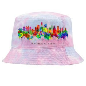 City Watercolor Skyline Home State Souvenir Kaohsiung Taiwan Meaningful Gift Tie-Dyed Bucket Hat