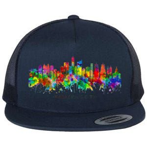 City Watercolor Skyline Home State Souvenir Kaohsiung Taiwan Meaningful Gift Flat Bill Trucker Hat