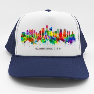 City Watercolor Skyline Home State Souvenir Kaohsiung Taiwan Meaningful Gift Trucker Hat