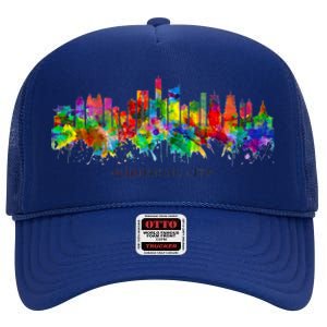 City Watercolor Skyline Home State Souvenir Kaohsiung Taiwan Meaningful Gift High Crown Mesh Back Trucker Hat