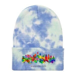 City Watercolor Skyline Home State Souvenir Kaohsiung Taiwan Meaningful Gift Tie Dye 12in Knit Beanie