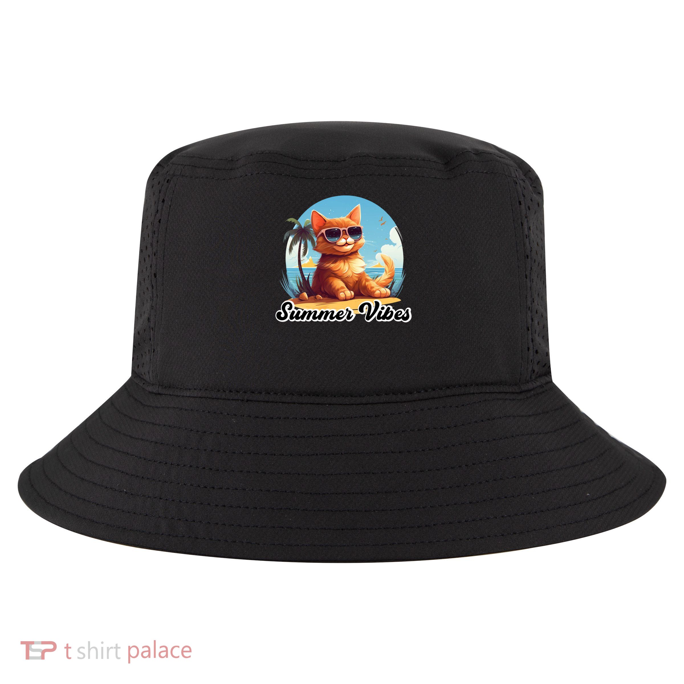 Cat Wearing Sunglasses A Summer Vibes At Beach Palm Vacation Gift Cool Comfort Performance Bucket Hat