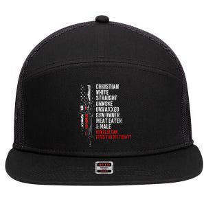 Christian White Straight Unwoke Unvaxxed Gun Owner 7 Panel Mesh Trucker Snapback Hat