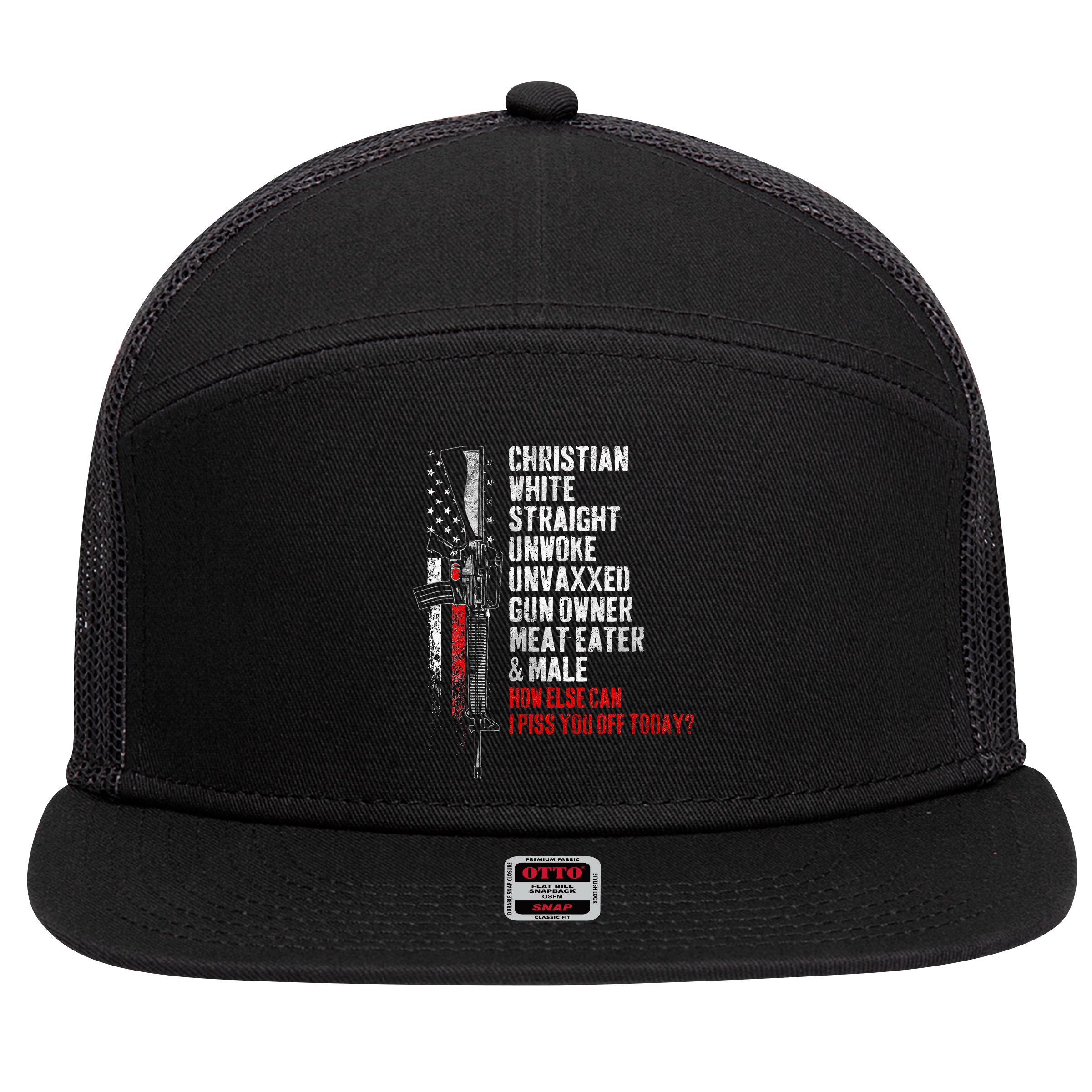 Christian White Straight Unwoke Unvaxxed Gun Owner 7 Panel Mesh Trucker Snapback Hat