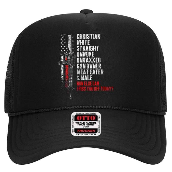 Christian White Straight Unwoke Unvaxxed Gun Owner High Crown Mesh Back Trucker Hat