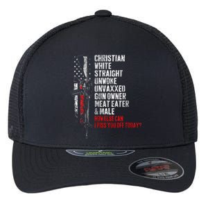 Christian White Straight Unwoke Unvaxxed Gun Owner Flexfit Unipanel Trucker Cap