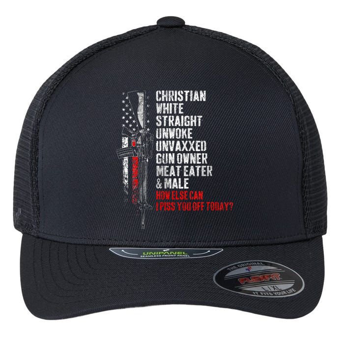 Christian White Straight Unwoke Unvaxxed Gun Owner Flexfit Unipanel Trucker Cap