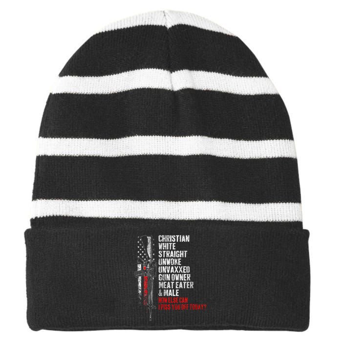 Christian White Straight Unwoke Unvaxxed Gun Owner Striped Beanie with Solid Band