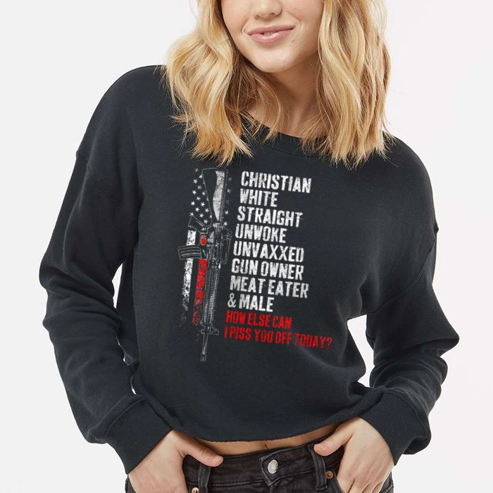 Christian White Straight Unwoke Unvaxxed Gun Owner Cropped Pullover Crew