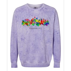 City Watercolor Skyline Home State Souvenir Kaohsiung Taiwan Meaningful Gift Colorblast Crewneck Sweatshirt