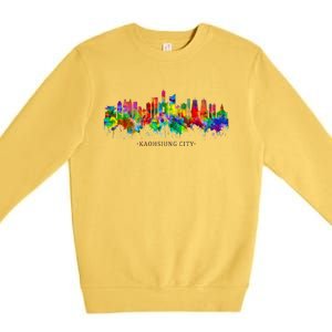 City Watercolor Skyline Home State Souvenir Kaohsiung Taiwan Meaningful Gift Premium Crewneck Sweatshirt