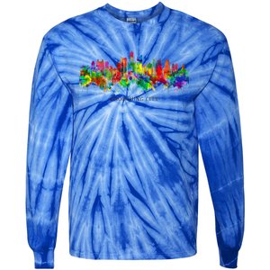 City Watercolor Skyline Home State Souvenir Kaohsiung Taiwan Meaningful Gift Tie-Dye Long Sleeve Shirt