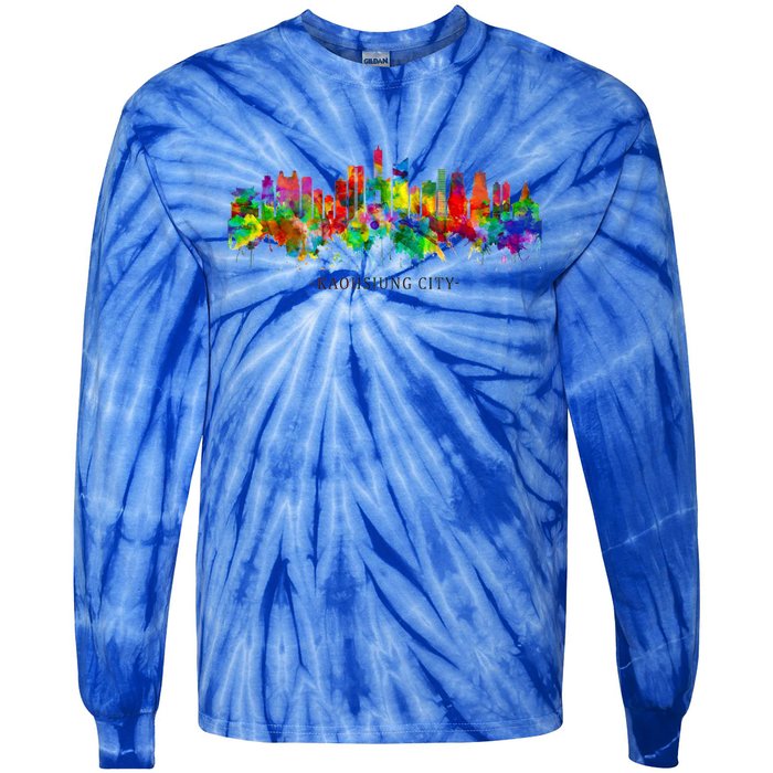 City Watercolor Skyline Home State Souvenir Kaohsiung Taiwan Meaningful Gift Tie-Dye Long Sleeve Shirt