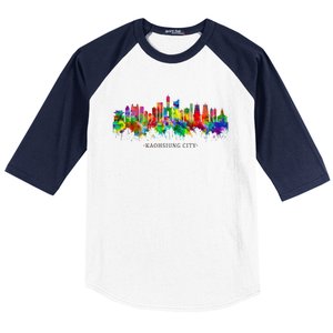 City Watercolor Skyline Home State Souvenir Kaohsiung Taiwan Meaningful Gift Baseball Sleeve Shirt