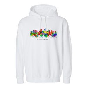 City Watercolor Skyline Home State Souvenir Kaohsiung Taiwan Meaningful Gift Garment-Dyed Fleece Hoodie