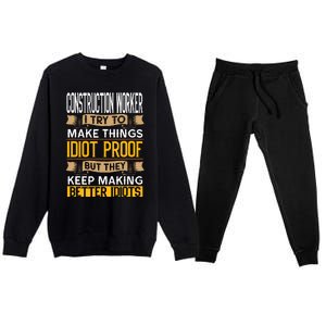 Construction Worker Sarcastic Graphic Funny Laborer Premium Crewneck Sweatsuit Set