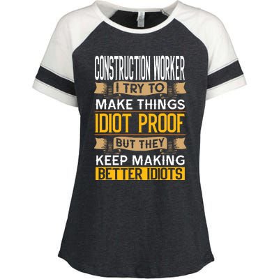 Construction Worker Sarcastic Graphic Funny Laborer Enza Ladies Jersey Colorblock Tee