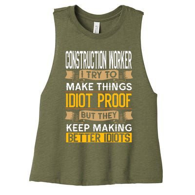 Construction Worker Sarcastic Graphic Funny Laborer Women's Racerback Cropped Tank