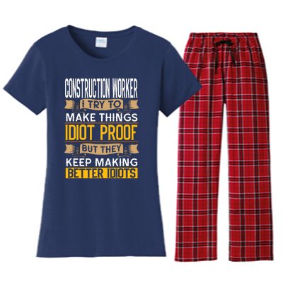 Construction Worker Sarcastic Graphic Funny Laborer Women's Flannel Pajama Set