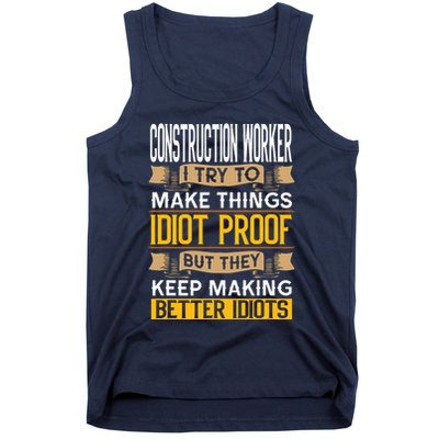 Construction Worker Sarcastic Graphic Funny Laborer Tank Top