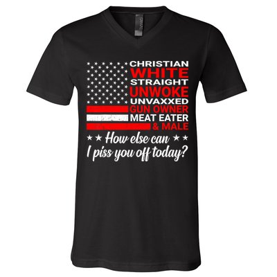 Christian White Straight Unwoke Unvaxxed Gun Owner V-Neck T-Shirt