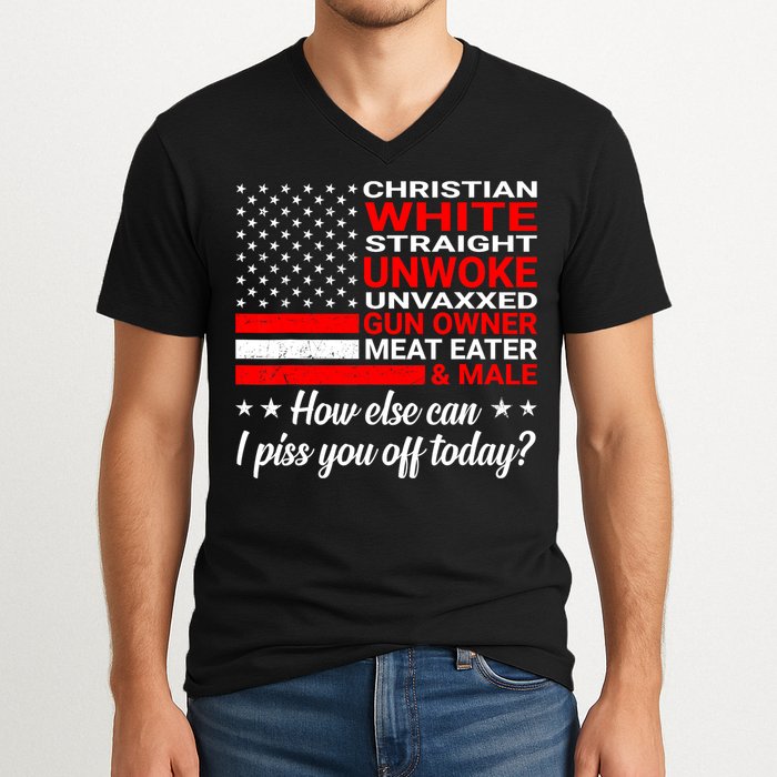 Christian White Straight Unwoke Unvaxxed Gun Owner V-Neck T-Shirt