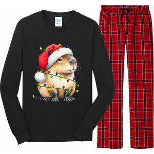 Capybara Wearing Santa Hat Christmas Capybara Lover Xmas Long Sleeve Pajama Set