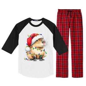 Capybara Wearing Santa Hat Christmas Capybara Lover Xmas Raglan Sleeve Pajama Set