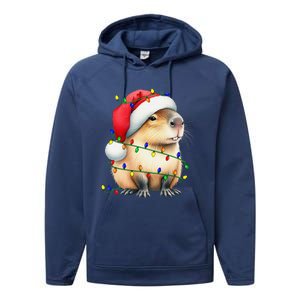 Capybara Wearing Santa Hat Christmas Capybara Lover Xmas Performance Fleece Hoodie