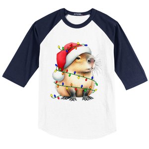 Capybara Wearing Santa Hat Christmas Capybara Lover Xmas Baseball Sleeve Shirt