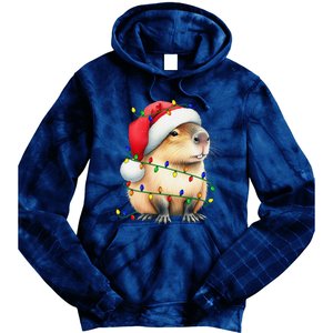 Capybara Wearing Santa Hat Christmas Capybara Lover Xmas Tie Dye Hoodie