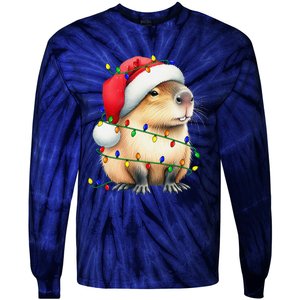 Capybara Wearing Santa Hat Christmas Capybara Lover Xmas Tie-Dye Long Sleeve Shirt