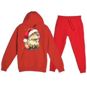 Capybara Wearing Santa Hat Christmas Capybara Lover Xmas Premium Hooded Sweatsuit Set