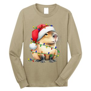 Capybara Wearing Santa Hat Christmas Capybara Lover Xmas Long Sleeve Shirt