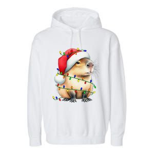 Capybara Wearing Santa Hat Christmas Capybara Lover Xmas Garment-Dyed Fleece Hoodie