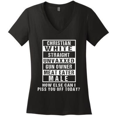 Christian White Straight Republican Unvaxxed Gun Owner Women's V-Neck T-Shirt