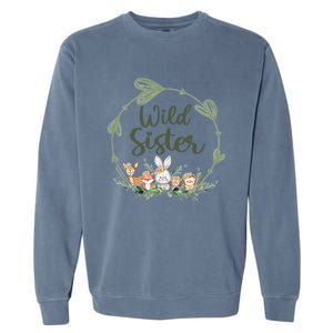 Cute Wild Sister Wreath Zoo Leopard Birthday Safari Jungle Animal Gift Garment-Dyed Sweatshirt