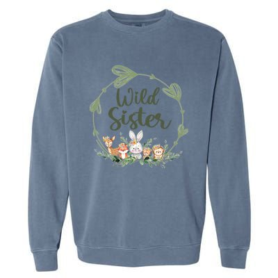 Cute Wild Sister Wreath Zoo Leopard Birthday Safari Jungle Animal Gift Garment-Dyed Sweatshirt