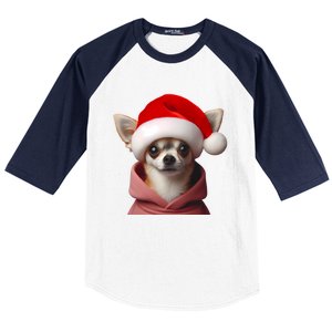 Chihuahua With Santa Hat Christmas Xmas Dog Owner Lover Mom Funny Gift Baseball Sleeve Shirt