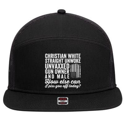 Christian White Straight Republican Unvaxxed Gun Owner Meat 7 Panel Mesh Trucker Snapback Hat