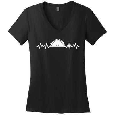 Carpenter Woodworking Saw Heartbeat Women's V-Neck T-Shirt