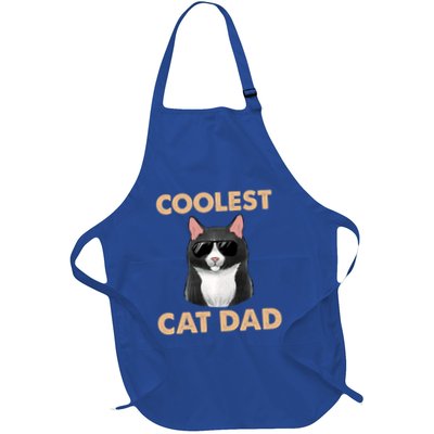 Cat With Sunglasses Coolest Cat Dad Gift Full-Length Apron With Pockets