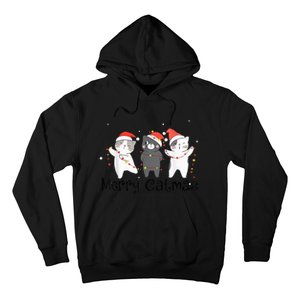 Cats With Santa Hat Christmas Light Merry Catmas Cat Lover Hoodie