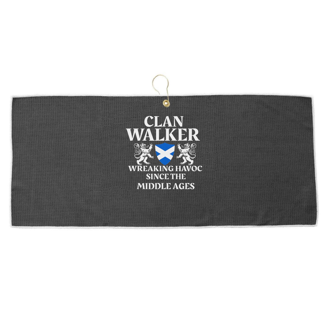 Clan Walker Scottish Family Kilt Tartan Lion Large Microfiber Waffle Golf Towel