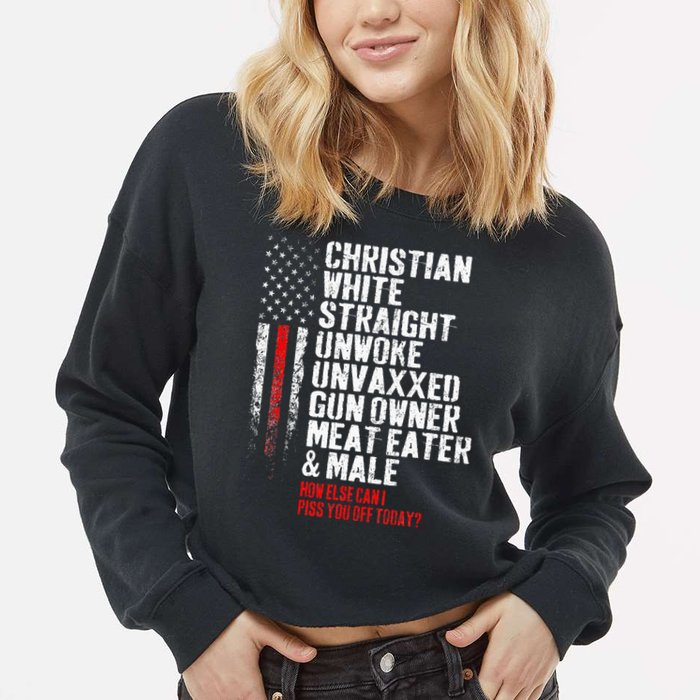 Christian White Straight Unwoke Unvaxxed Gun Owner Cropped Pullover Crew