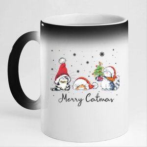 Cats With Santa Hat Merry Catmas Cat Lover Christmas Gift Cool Gift 11oz Black Color Changing Mug