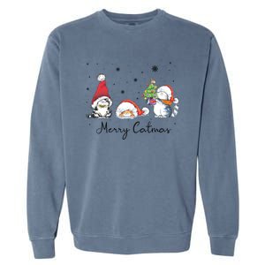 Cats With Santa Hat Merry Catmas Cat Lover Christmas Gift Cool Gift Garment-Dyed Sweatshirt