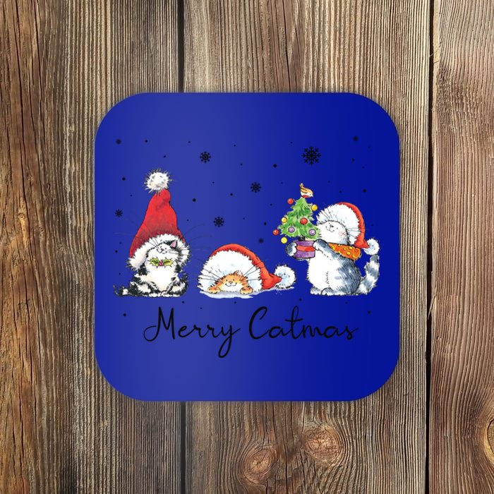 Cats With Santa Hat Merry Catmas Cat Lover Christmas Gift Cool Gift Coaster